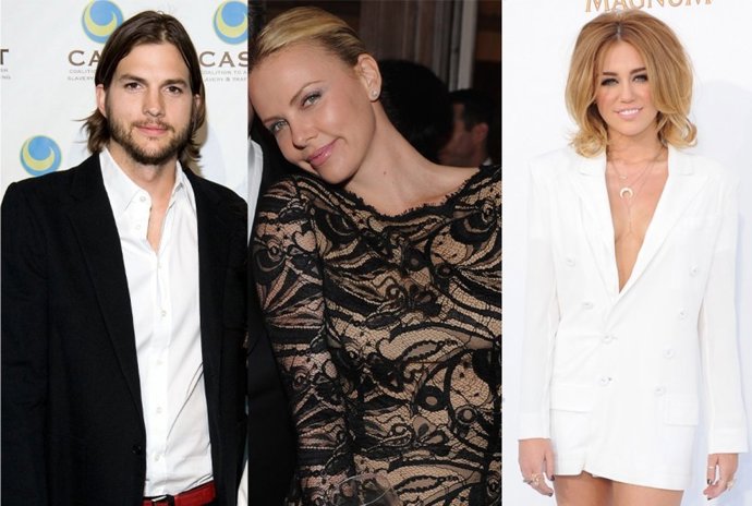 Ashton Kutcher, charlize theron y miley cyrus