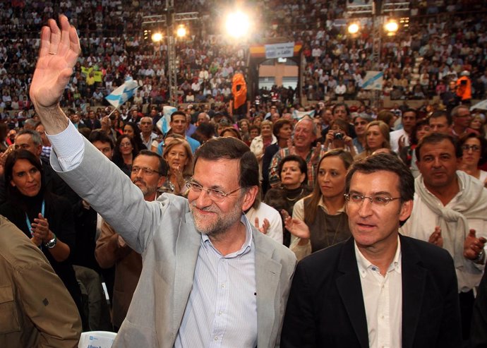 Rajoy en un mitin con Feijóo en Pontevedra