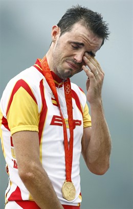 Samuel Sánchez cuando consiguió el oro en Pekín