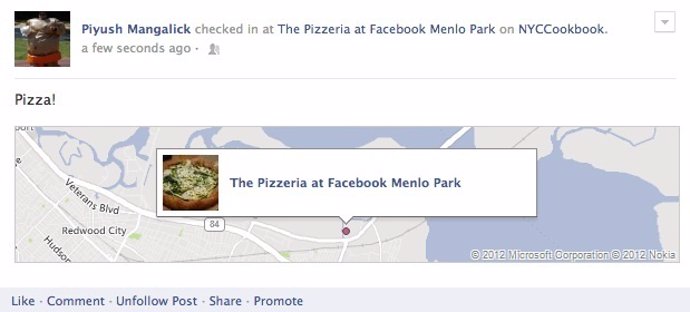 Facebook actividad de usuario restaurante