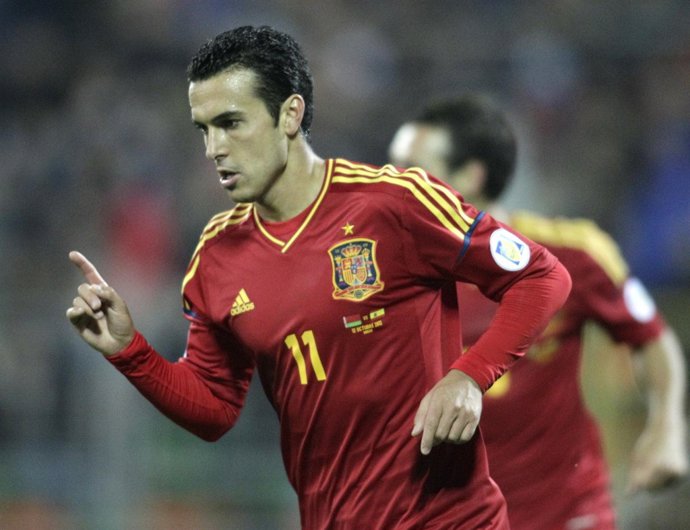 Pedro Rodríguez con la selección española en el Bielorrusia - España