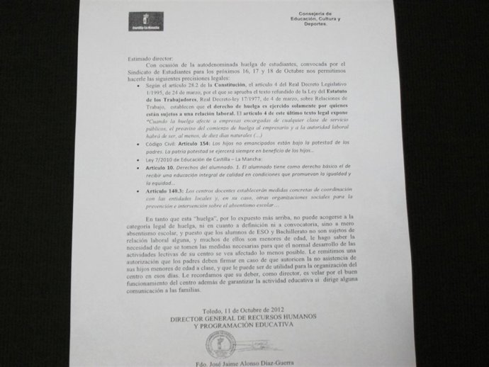 Escrito enviado a los directores