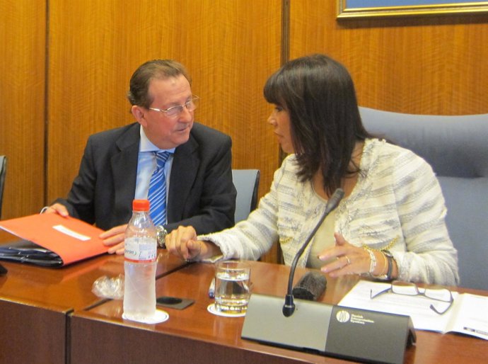 El consejero de Justicia, Emilio de Llera, junto a Micaela Navarro, en comisión