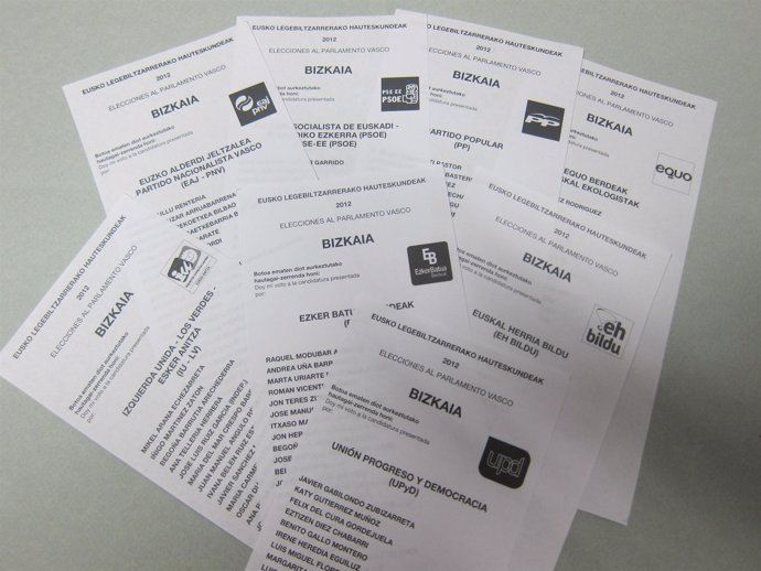 Papeletas de voto de los principales partidos vascos