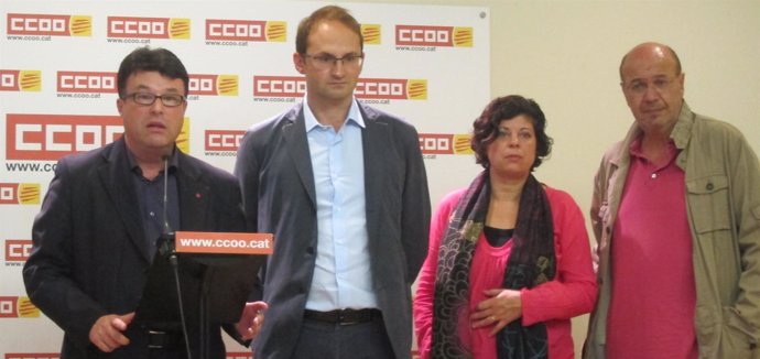 Joan Josep Nuet (EUiA), Joan Herrera, Laura Massana (ICV) y Joan Carles Gallego