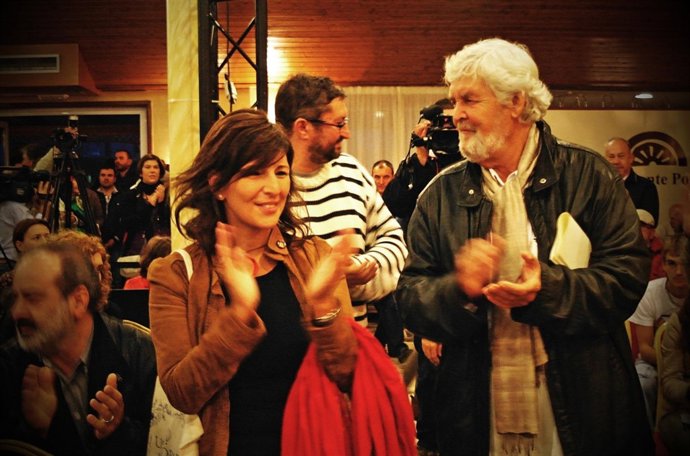 Yolanda Díaz y Xosé Manuel Beiras en un mitin de AGE