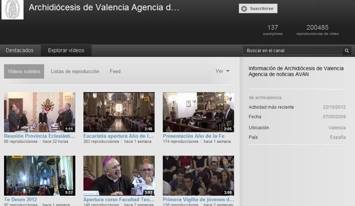 El canal Youtube del arzobispado de Valencia 