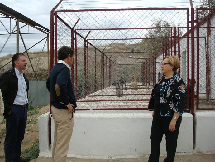Garvín, junto a Molina y Pulido, en el recinto de la perrera municipal.