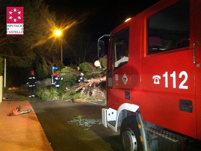 Bomberos Tratan De Retirar Un Árbol Caído Sobre La Calzada
