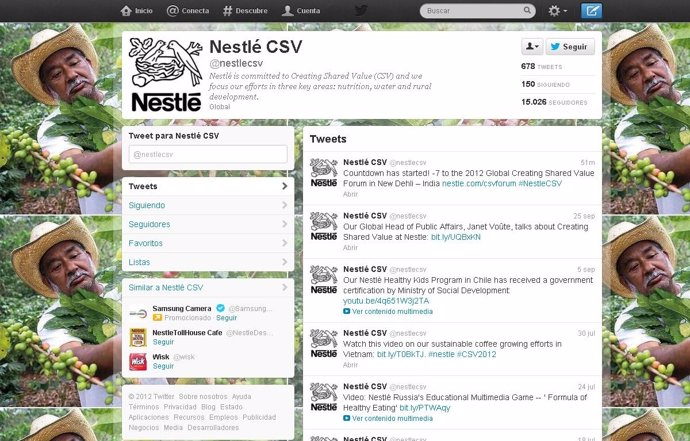 Cuenta de Nestlé en Twitter