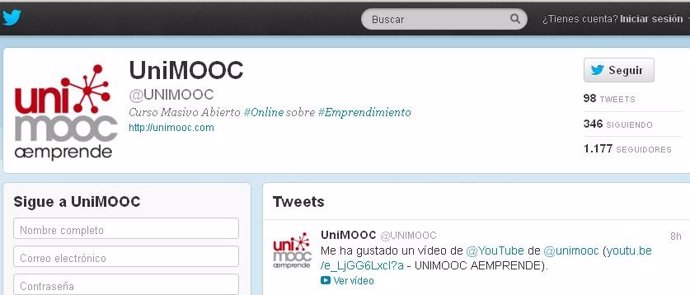 Twitter de UniMOOC