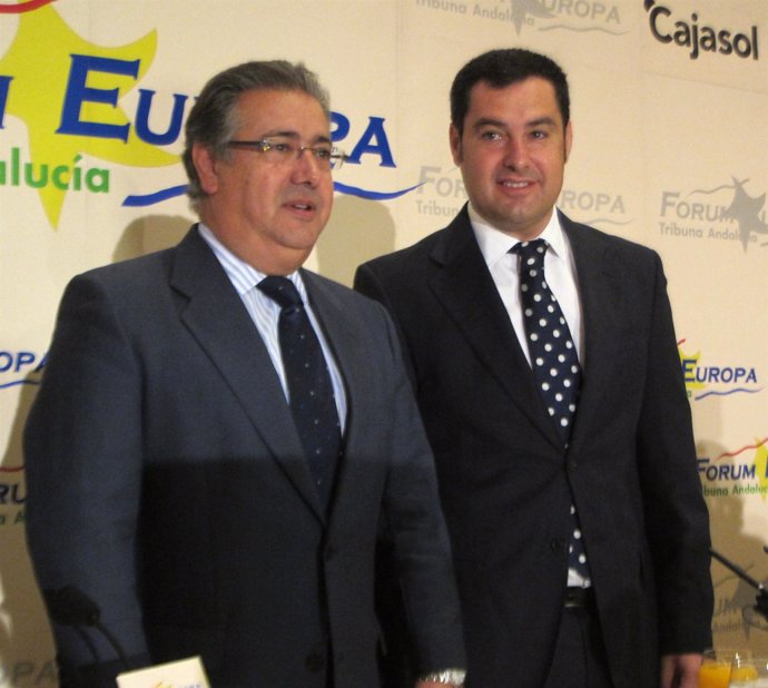 Juan Ignacio Zoido y Juanma Moreno en el Fórum Europa