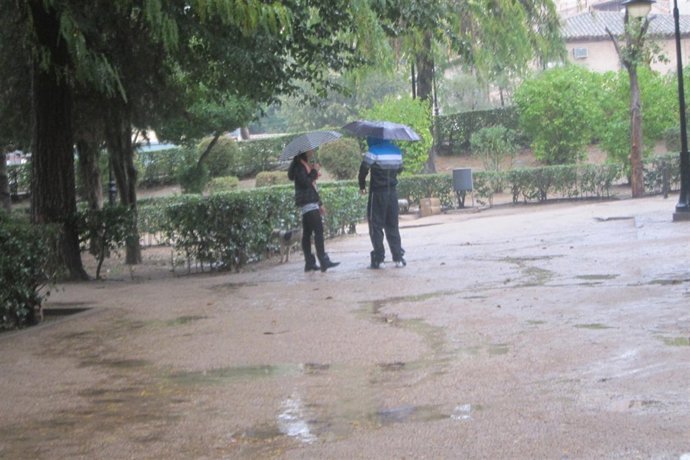 Lluvia, paraguas, temporal, frío, viento