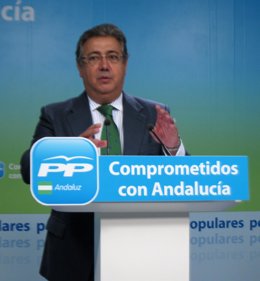 El presidente del PP-A, Juan Ignacio Zoido, hoy en rueda de prensa