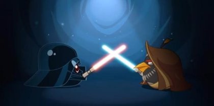 Obi Wan utiliza la fuerza contra Darth Vader en Angry Birds Star Wars Obi Wan utiliza la fuerza contra Darth Vader en Angry Birds Star Wars