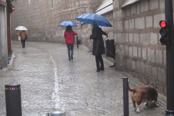 Lluvia, paraguas, temporal, frío, viento