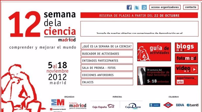 Web de la XII Edición de la Semana de la Ciencia en Madrid