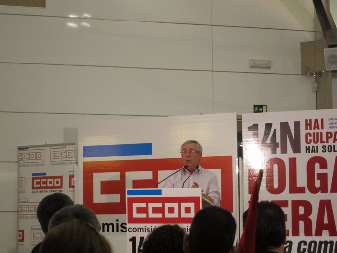 El secretario general de CC.OO., I.Fernández Toxo, en un acto previo al 14N