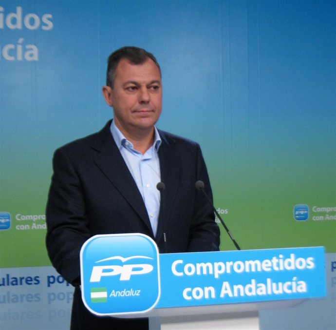 El secretari general del PP-A, José Luis Sanz, hoy en rueda de prensa