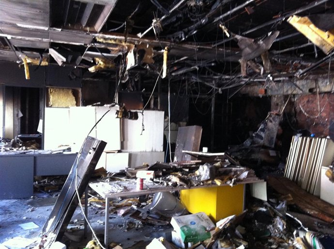 Interior del Ayuntamiento de León incendiado