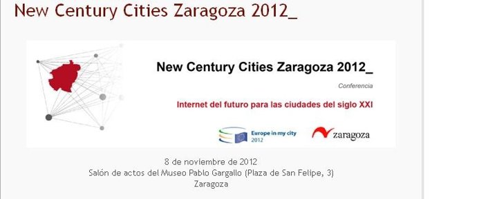 Página web deNew Century Cities Zaragoza 2012