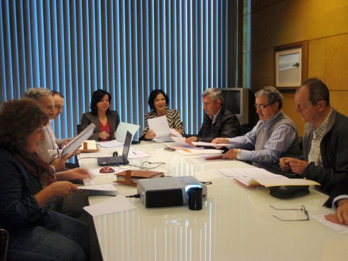 La consejera (tercera por la izquierda) preside la reunión.  