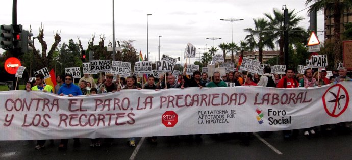 Los manifestantes a su llegada a Murcia