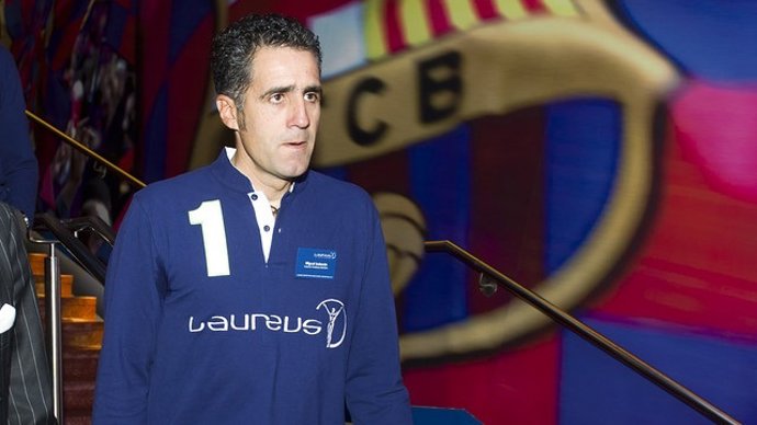 El exciclista Miguel Indurain en visita al Camp Nou
