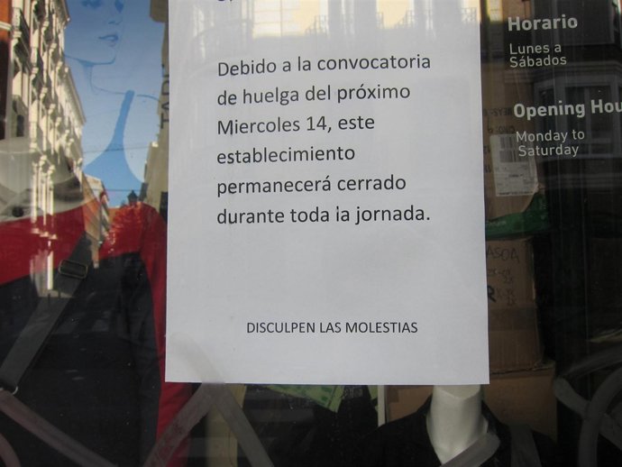 Jornada de huelga general 14N, comercio cerrado