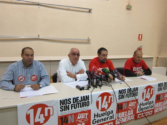 Rueda de prensa de UGT y CCOO en la jornada de huelga general del 14N.