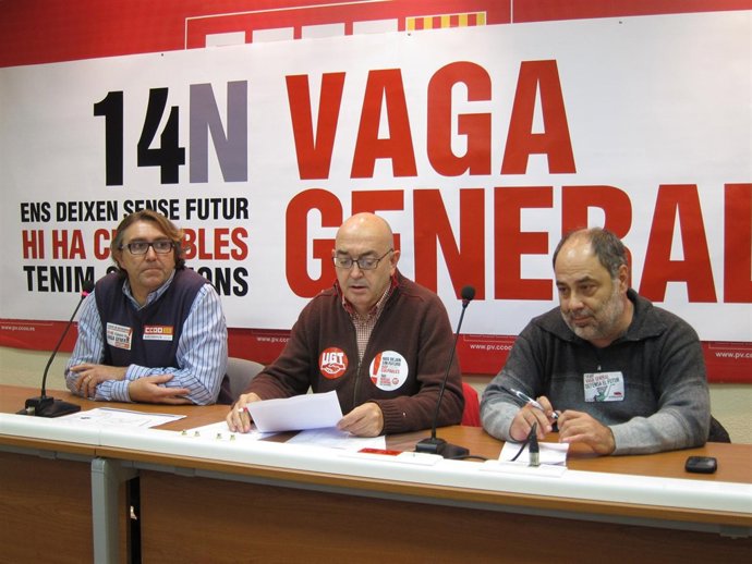 Los representantes sindicales en la rueda de prensa sobre datos del 14N 