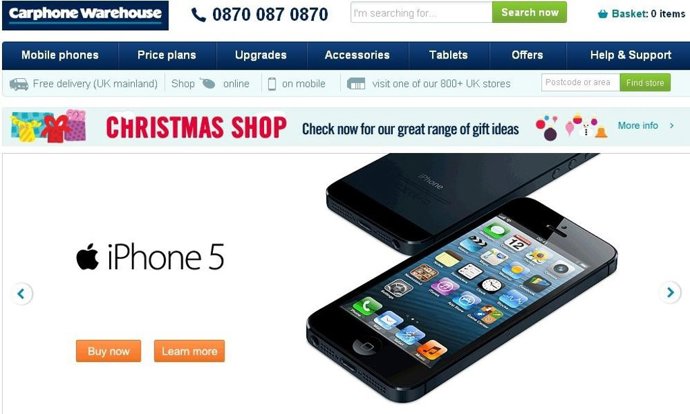 Página web de Carphone Warehouse