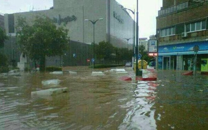 Calle de Málaga tras la tromba de agua