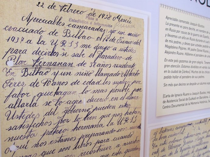 Reproducción de una carta que envían los padres españoles desde Bilbao