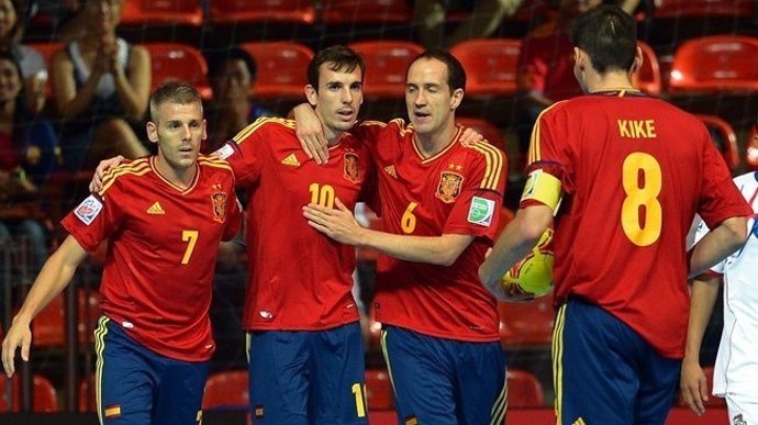 Miguelín, Borja, Álvaro, Kike, España en el Mundial de fútbol sala