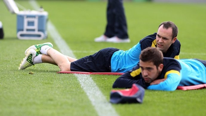 Andrés Iniesta Jordi Alba entrenamiento Barcelona