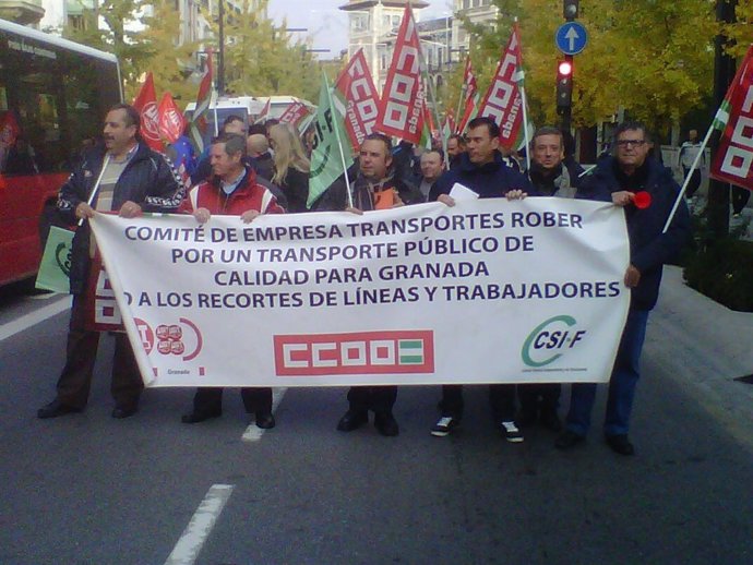 Manifestación de los trabajadores de Transportes Rober