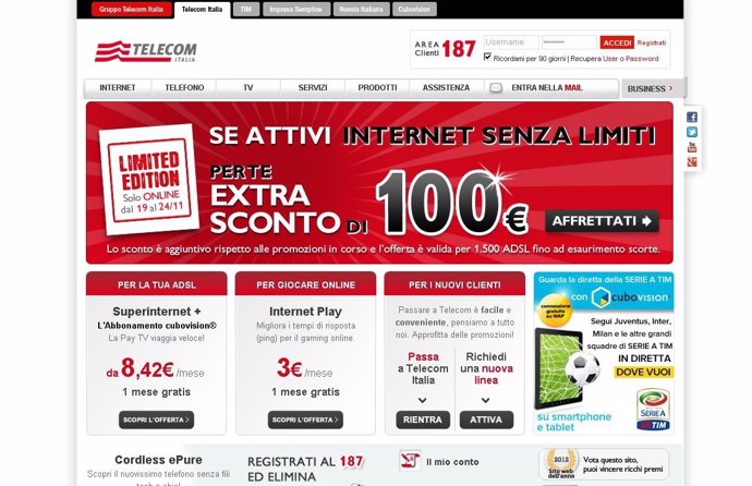 Página web Telecom Italia