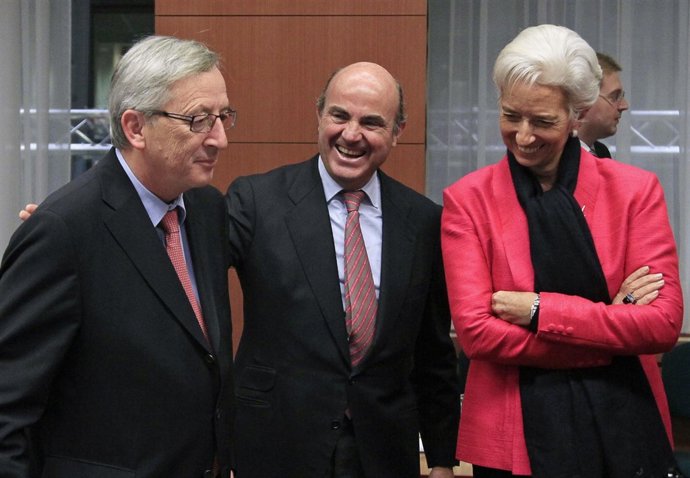 Guindos, Lagarde y Juncker en el Eurogrupo
