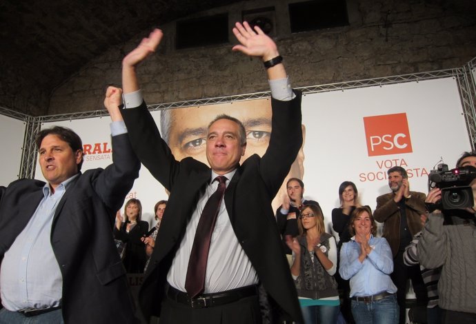 El candidato del PSC por Barcelona Cristòfol Gimeno, y el líder, Pere Navarro