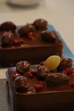 Pastel de chocolate y arándanos