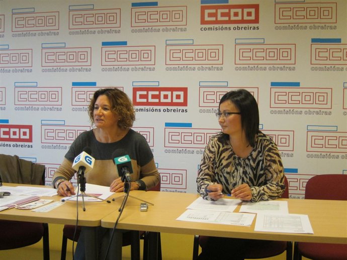 Mabel Pérez y Silvia Parga de CC.OO en la rueda de prensa