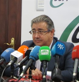 El presidente del PP-A, Juan Ignacio Zoido, hoy en rueda de prensa en CSI-F