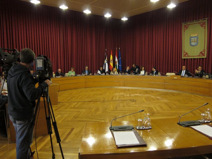 Imagen del pleno del Ayuntamiento de Logroño seguido por medios de comunicación