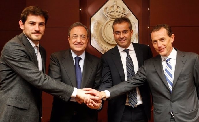 Convenio BBVA y Real Madrid (Florentino Pérez, Casillas y Butragueño)
