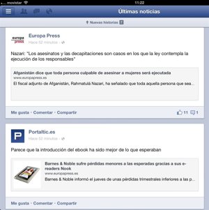 Facebook para iPad con botón compartir