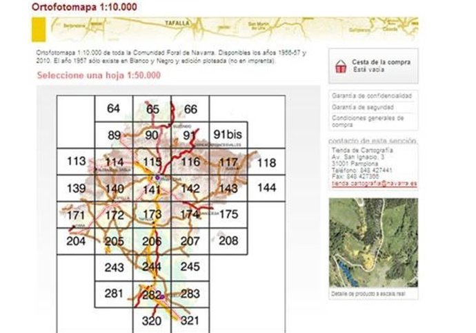 Página web de la tienda de cartografía del Gobiernode Navarra.