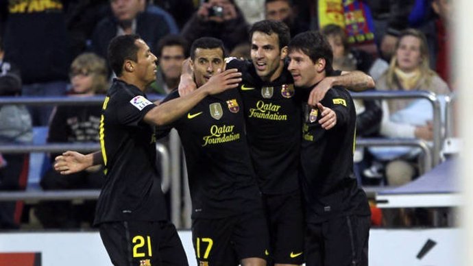 Adriano, Pedro, Cesc Fábregas Y Messi En El Zaragoza-Barcelona