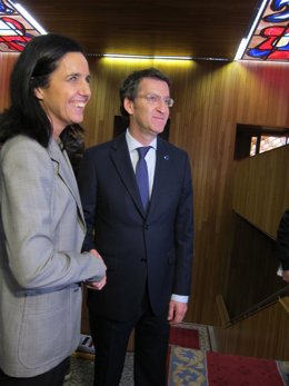 Núñez Feijóo y Pilar Rojo tras la sesión solemne en la Cámara
