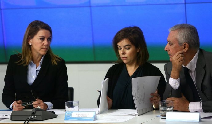 Cospedal, Montoro y Santamaría, en la reunión del PP